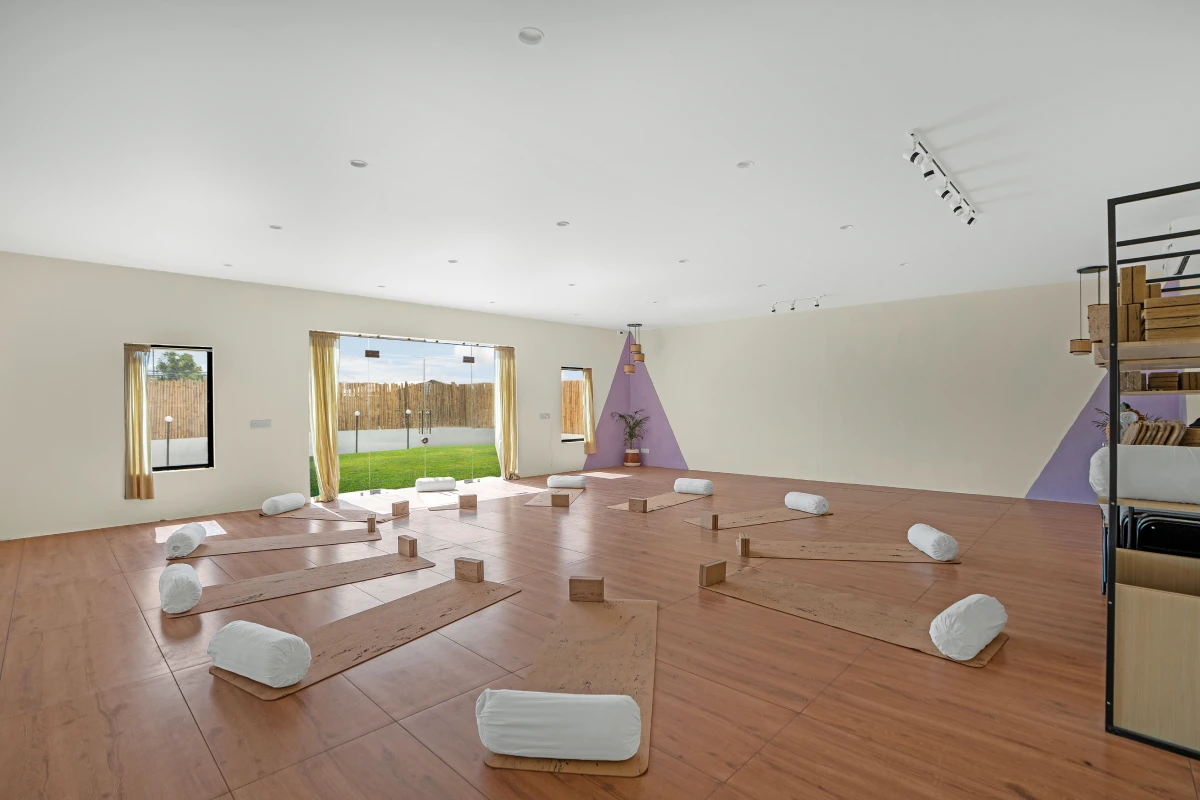 Open floor space in the yoga hall